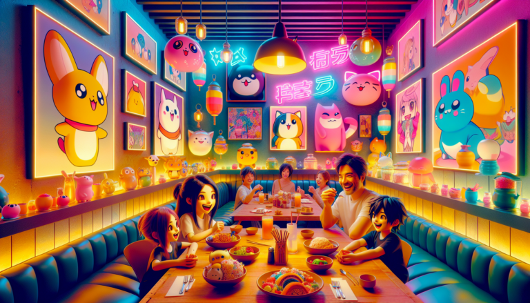 Colorful illustration of fandom-themed restaurants and anime cafes in 10 Anime-Themed Cafés and Fandom Restaurants Worth Traveling For