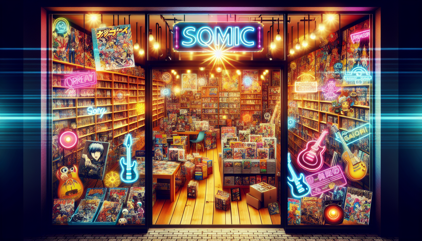 Vibrant illustration of fandom merch stores and collectible shops in Nashville, TN