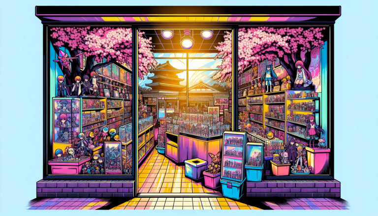 Vibrant illustration of fandom merch stores and collectible shops in Washington DC, DC